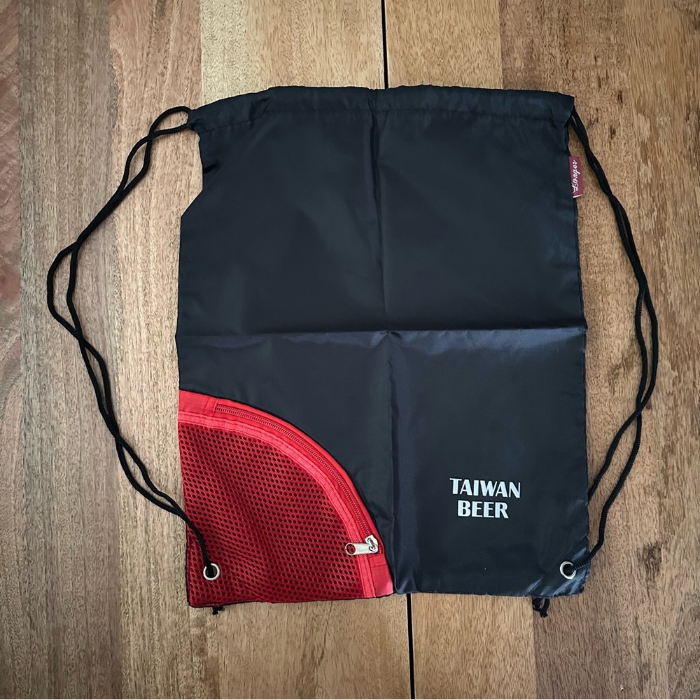 Taiwan Beer Black and Red Drawstring Bag
